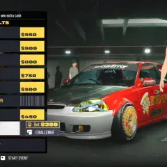 Gracz w grze NFS Edge przygotowuje się do wyzwania, wybierając przeciwnika z listy.