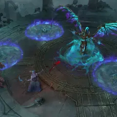 Diablo 4 update: walkiria walczy z potworem i demonem w otoczeniu magicznych kręgów.