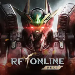Potężny mech z gry Revelation Online, z czerwonymi, świecącymi oczami i zielonym akcentem na głowie.
