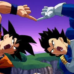 Goku i Vegeta wykonują taniec fuzji, przygotowując się do potężnego połączenia w Dragon Ball.
