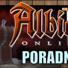 Krasnolud z brodą przegląda skrzynię pełną klejnotów. W tle logo gry Albion Online i napis "PORADNIK".