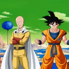 Saitama i Goku stoją naprzeciw siebie, gotowi do walki. Ich starcie to marzenie fanów.