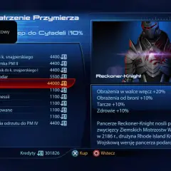 Pancerz Reckoner-Knight, element wyposażenia dla towarzyszy z Mass Effect 3, zwiększa obrażenia i tarcze.