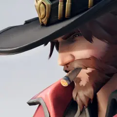 Jesse McCree w kapeluszu z nabojami, z cygarem w ustach.