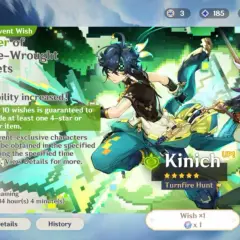 Aktualny baner Genshin Impact: Kinich UP! z postaciami Venti, Raiden Shogun, Kazuha, Yae Miko i Thoma.