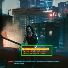 Johnny Silverhand w Night City, rozważa współpracę z Arasaką lub prośbę o pomoc od Panam.