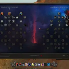 Gracz na poziomie 125 w World of Warcraft przegląda drzewko talentów szamana, wybierając umiejętności.