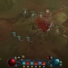 W walce o twierdze w Diablo 4, armia szkieletów i potężny kościany potwór atakują.