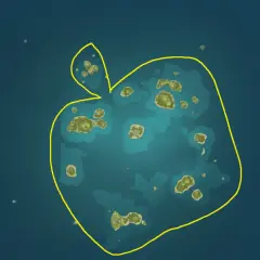 Mapa archipelagu wysp w kształcie jabłka, otoczona żółtą obwódką.