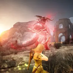 Łuczniczka walczy z potworem w świecie gry Black Desert, który można pobrać za darmo.