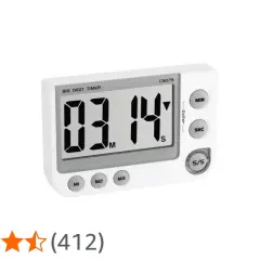 Biały timer kuchenny z dużym wyświetlaczem pokazuje 03:14. Idealny do gotowania lub gry w Metin2.