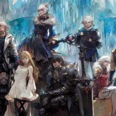 Postacie z Final Fantasy XIV, popularnego final fantasy mmo, pozują na tle lodowych krajobrazów.