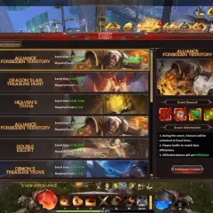 W grze League of Angels trwa wydarzenie "Alliance Forbidden Territory". Gracze walczą o terytoria, a w tle widać potężnego anioła.