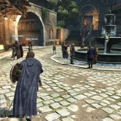 Gracze w Dragons Dogma Online spotykają się przy fontannie w mieście, by wyruszyć na przygodę.