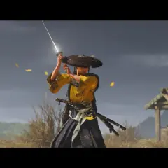 Samuraj w żółtej szacie z kataną w dłoni, gotowy do walki. Idealny kadr z najlepszych gier samurai.