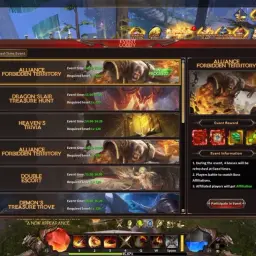 W grze League of Angels trwa wydarzenie "Alliance Forbidden Territory". Gracze walczą o terytoria, a w tle widać potężnego anioła.