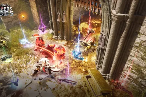 Bitwa w świecie Embers of the Gods, gdzie gracze walczą o skarby. To jedna z tych emocjonujących, **stare gry mmo**, które wciągają na długie godziny.