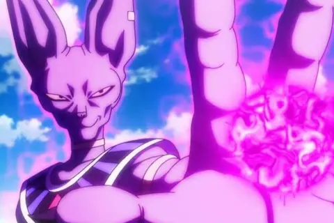 Bóg Zniszczenia Beerus przygotowuje potężny atak Hakai w Dragon Ball.