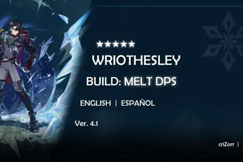Wriothesley z Genshin Impact, gotowy do walki w wersji 4.1. Jego build skupia się na zadawaniu obrażeń typu Melt DPS.