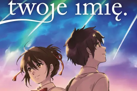 Dwoje młodych ludzi, bohaterów anime "twoje imię", patrzy w niebo.