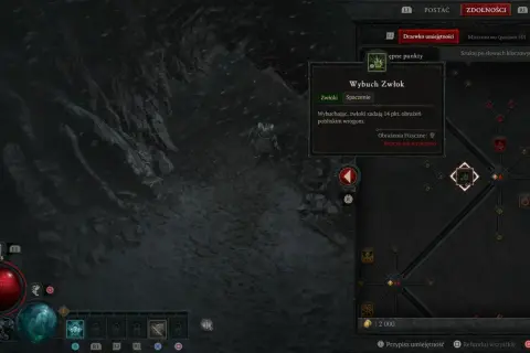 Diablo 3 nekromanta rozwija drzewko umiejętności, wybierając "Wybuch Zwłok".