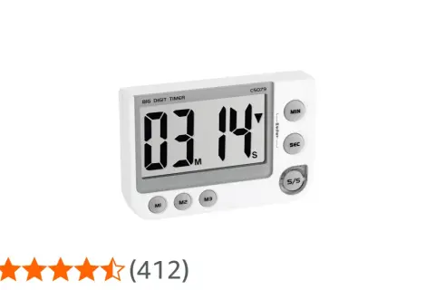 Biały timer kuchenny z dużym wyświetlaczem pokazuje 03:14. Idealny do gotowania lub gry w Metin2.