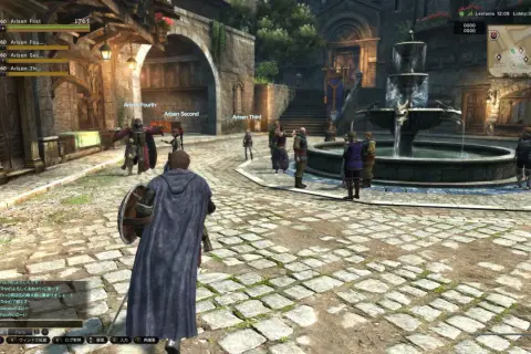 Gracze w Dragons Dogma Online spotykają się przy fontannie w mieście, by wyruszyć na przygodę.