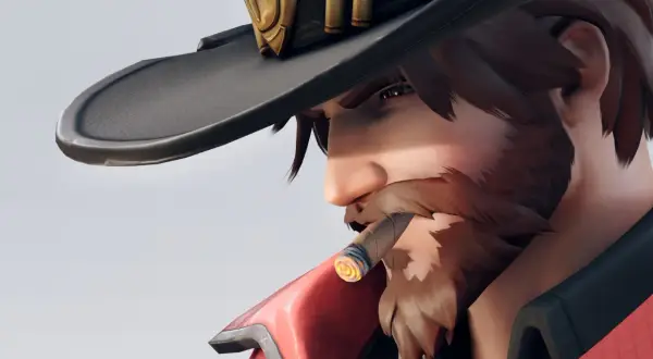 Jesse McCree w kapeluszu z nabojami, z cygarem w ustach.