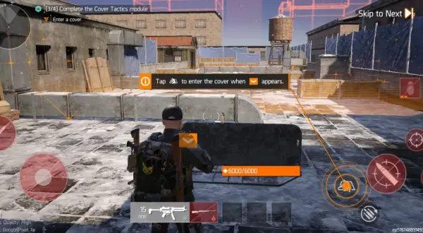 Gracz w The Division Resurgence uczy się taktyki osłony na dachu.