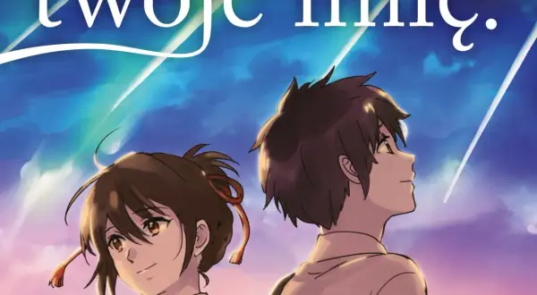 Dwoje młodych ludzi, bohaterów anime "twoje imię", patrzy w niebo.