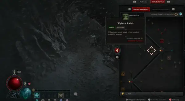 Diablo 3 nekromanta rozwija drzewko umiejętności, wybierając "Wybuch Zwłok".