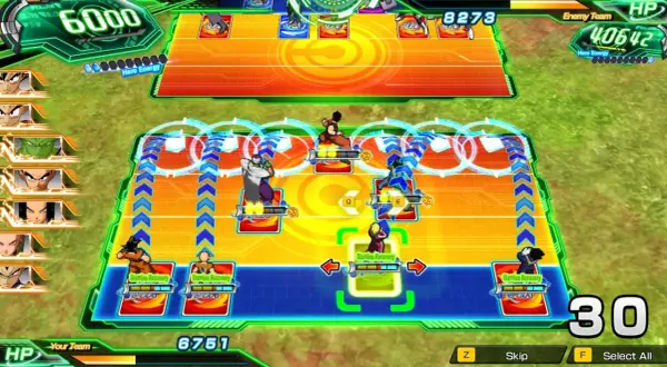 Bitwa w Dragon Ball Heroes: Goku i przyjaciele walczą z wrogami na arenie, zbierając energię i wykorzystując umiejętności.