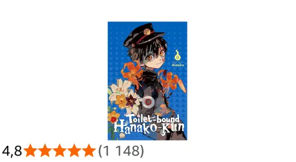 Okładka mangi "Toilet-bound Hanako-kun" tom 10. Uśmiechnięty chłopiec w czapce szkolnej, otoczony kwiatami.
