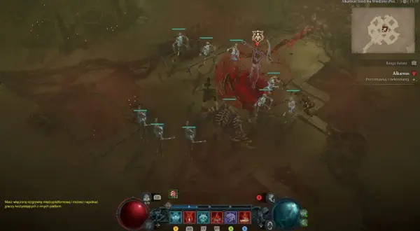W walce o twierdze w Diablo 4, armia szkieletów i potężny kościany potwór atakują.