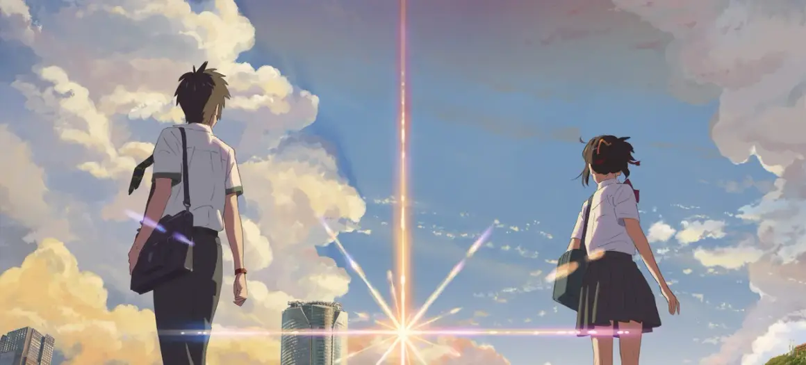 Chłopiec i dziewczyna patrzą na niebo, gdzie rozbłyska światło. Czy to znak, że ich losy się połączą, jak w "Kimi no na"?
