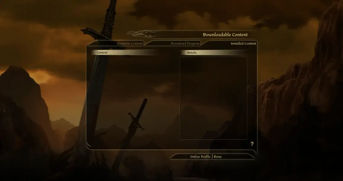 Menu pobierania zawartości do Dragon Age: Origins. Widok dostępnych dodatków DLC.