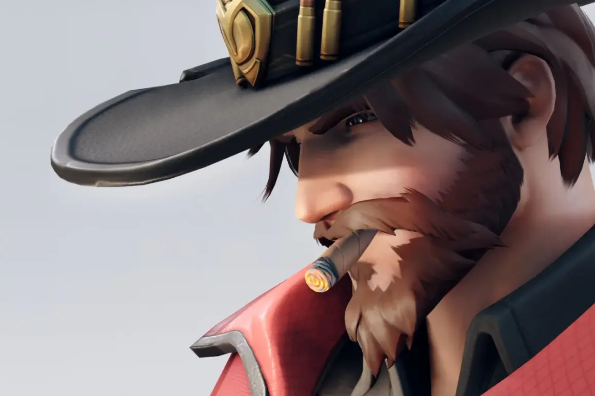 Jesse McCree w kapeluszu z nabojami, z cygarem w ustach.