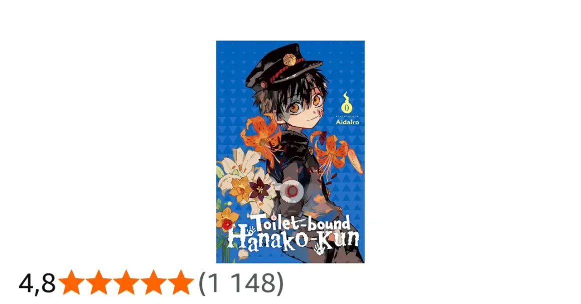 Okładka mangi "Toilet-bound Hanako-kun" tom 10. Uśmiechnięty chłopiec w czapce szkolnej, otoczony kwiatami.