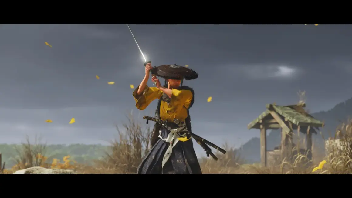 Samuraj w żółtej szacie z kataną w dłoni, gotowy do walki. Idealny kadr z najlepszych gier samurai.