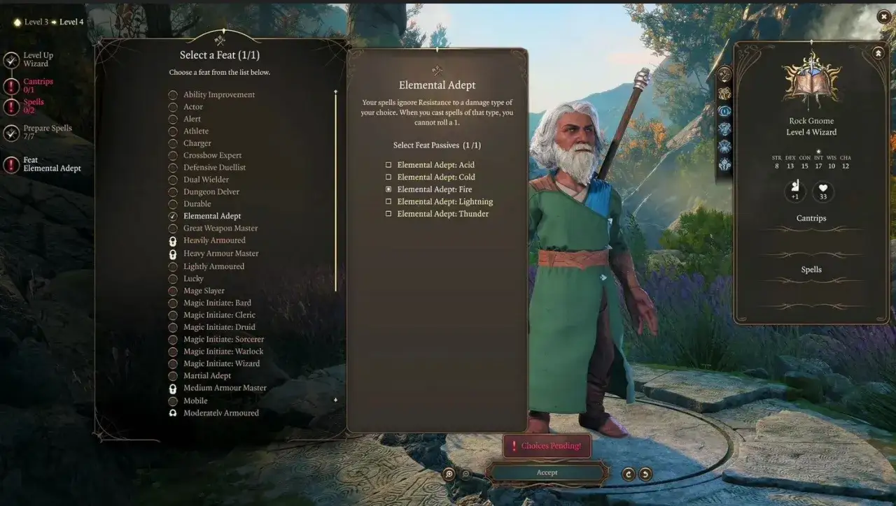 Wybór bg3 feats: Czarodziej poziomu 4 wybiera