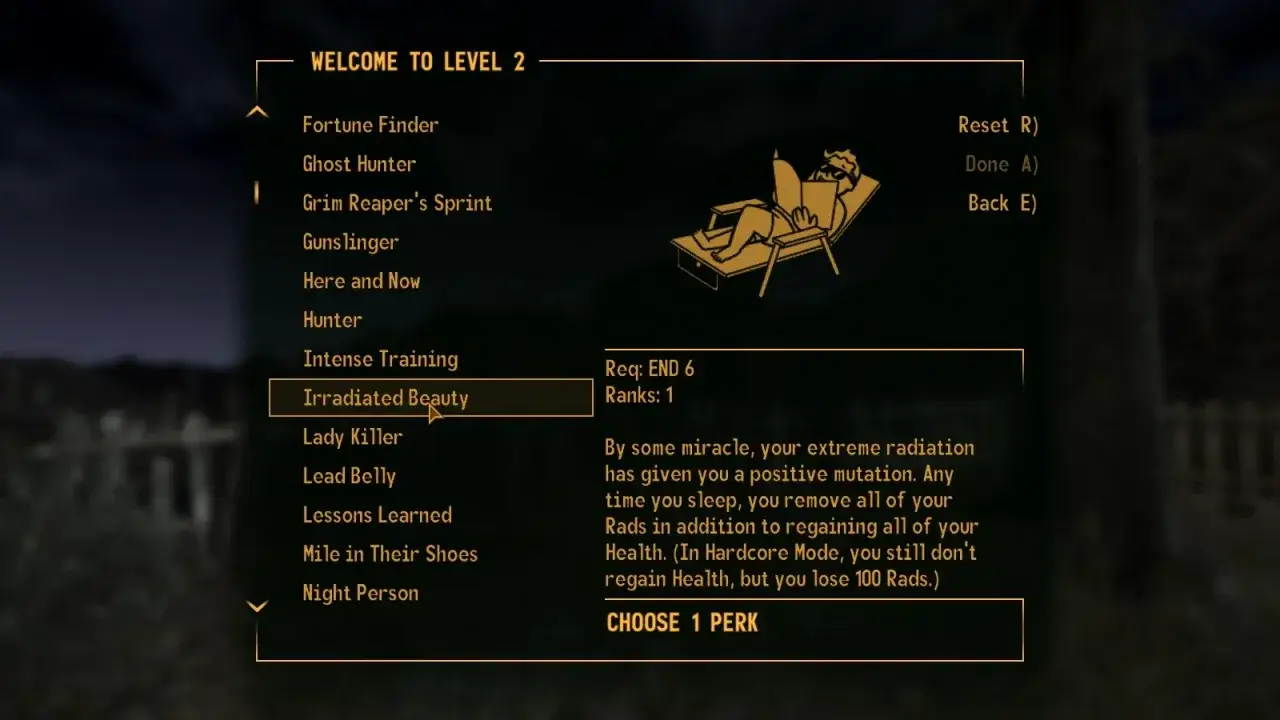 Wybór perków w Fallout: New Vegas.