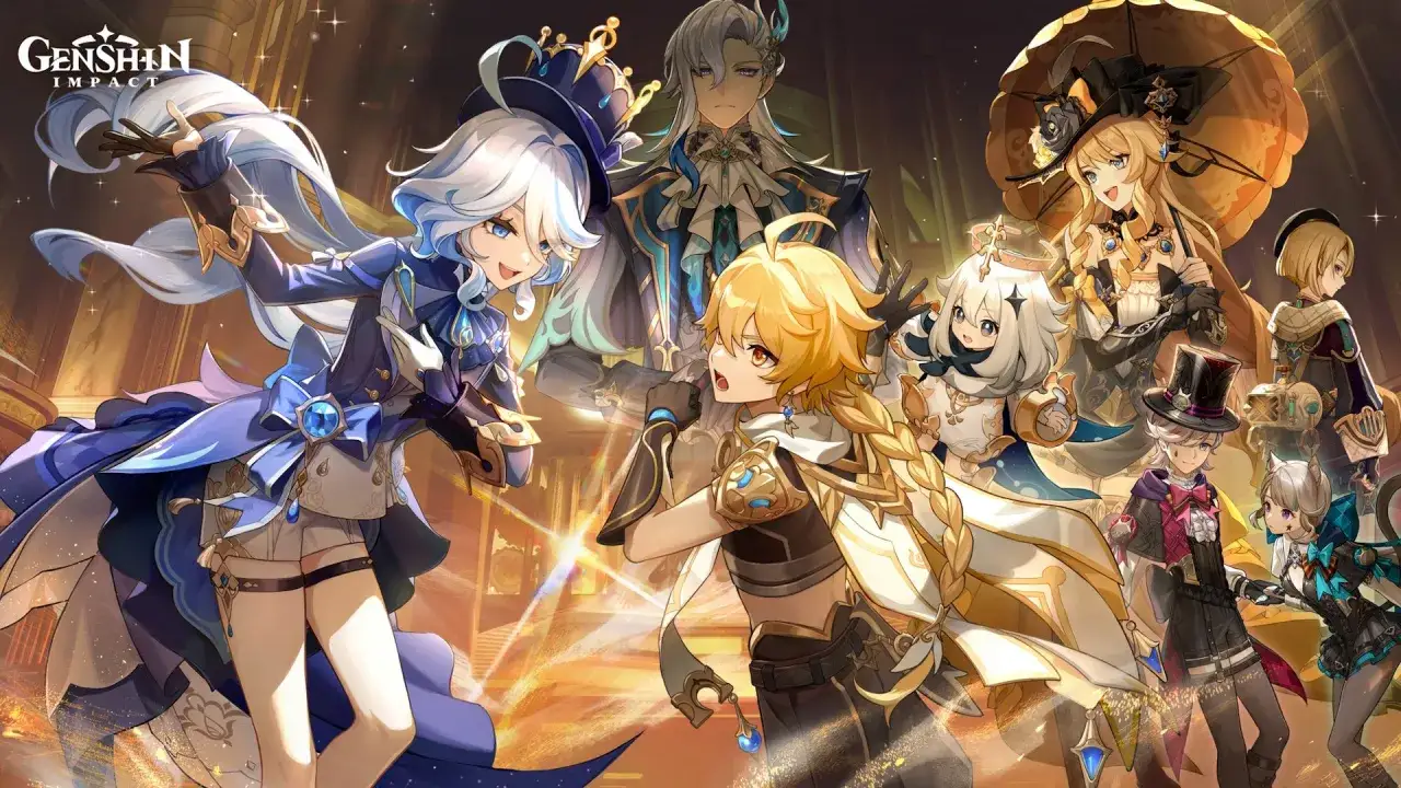 Postacie z Genshin Impact, w tym Furina i Aether, zapowiadają nadchodzący banner.
