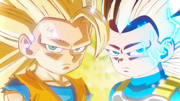 Son Goku SSJ2 i Vegeta w Super Saiyan, gotowi do walki.