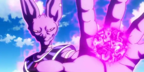 Bóg Zniszczenia Beerus przygotowuje potężny atak Hakai w Dragon Ball.