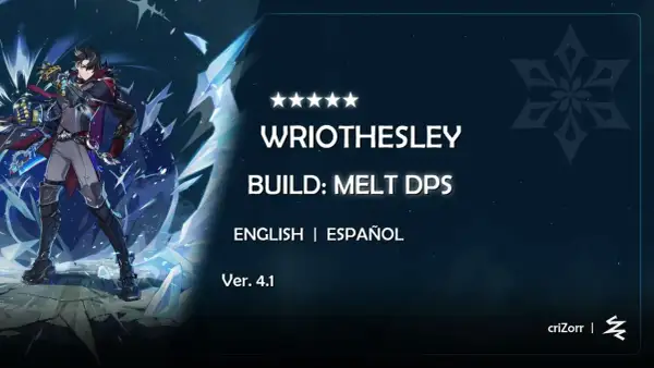 Wriothesley z Genshin Impact, gotowy do walki w wersji 4.1. Jego build skupia się na zadawaniu obrażeń typu Melt DPS.