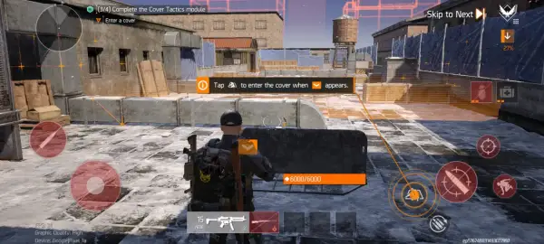 Gracz w The Division Resurgence uczy się taktyki osłony na dachu.
