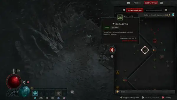 Diablo 3 nekromanta rozwija drzewko umiejętności, wybierając "Wybuch Zwłok".