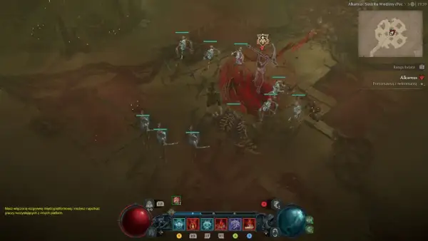 W walce o twierdze w Diablo 4, armia szkieletów i potężny kościany potwór atakują.